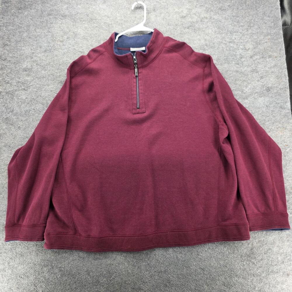 Tommy Bahama Sweater Mens XL Burgundy Reversible Half Zip Pullover Marlin Logo